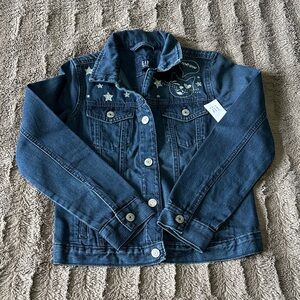 GAP Dark Blue Denim Jacket with Star & Cat Embroidery